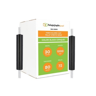 72 Rolls Extended Core Stretch Wrap, 30'' x 1000' 80 Gauge Black Cast Shrink Flim