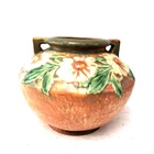 Vintage Art Pottery Vase Floral Twin Handle Brown Green Relief USA