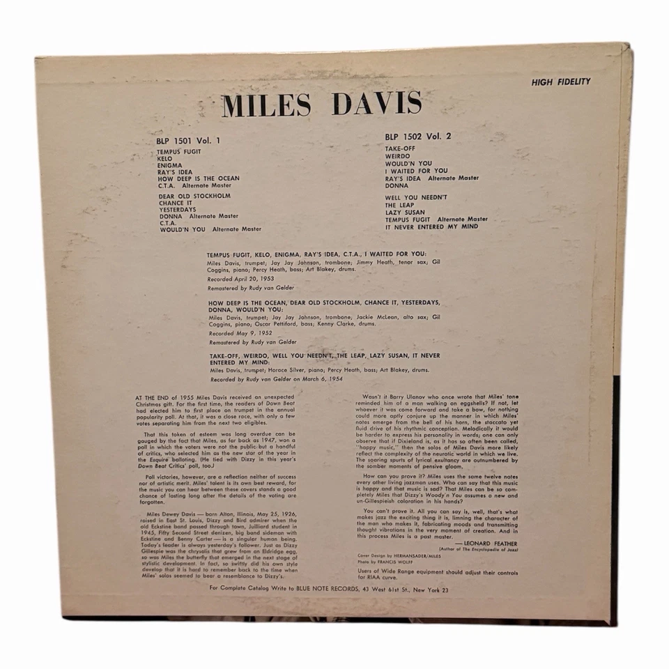 Miles Davis Volume 1 LP Blue Note Records Ear BLP 1501 RVG - Image 2 of 4