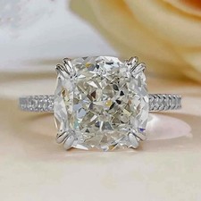 Cushion Shape 5.00Ct. Certified White Diamond  Ring In 925 Silver - Tariffs Free