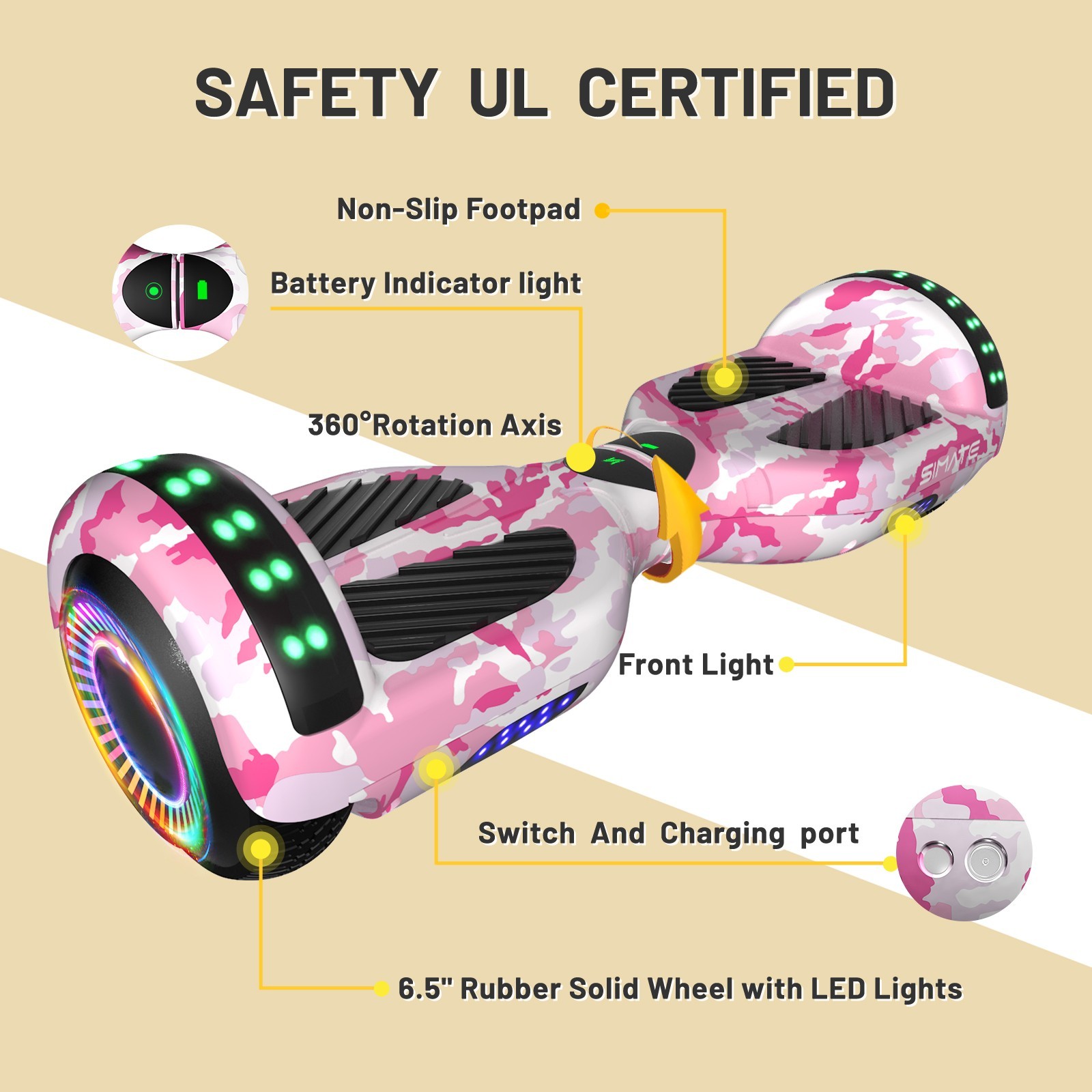 Commugo Hoverboard for Kids Self Balancing Scooters UL2272 Certified Bluetooth