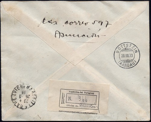 Paraguay 1933 Reko Cover Airmail Air France Asuncion Böttstein Switzerland /1050 - Picture 2 of 2