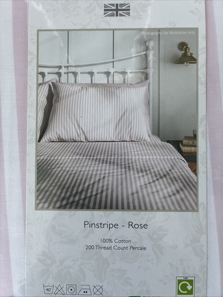 New Cabbages and Roses London Soft Pink White Striped Queen Sheet Set 4 ...