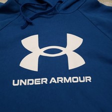 Under Armour Sweatshirt Womens Large Blue Pullover Hooded Pockets Long Sleeve