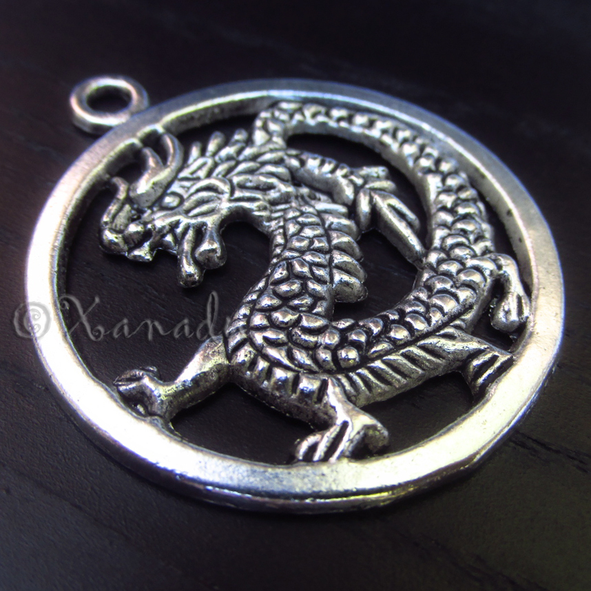 5PCs Asian Dragon Wholesale Silver Plated Pendant Charms C8596