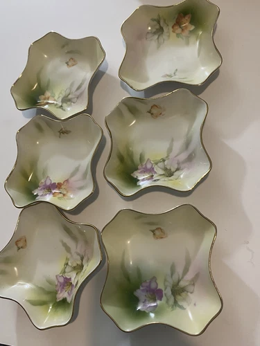 Antique Royal Rudolstadt B Prussia Hand Painted Berry Bowl Set Pink Roses Gold