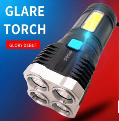 Spotlight Vier Augen starkes Licht Taschenlampe USB wiederaufladbar tragbar lang...