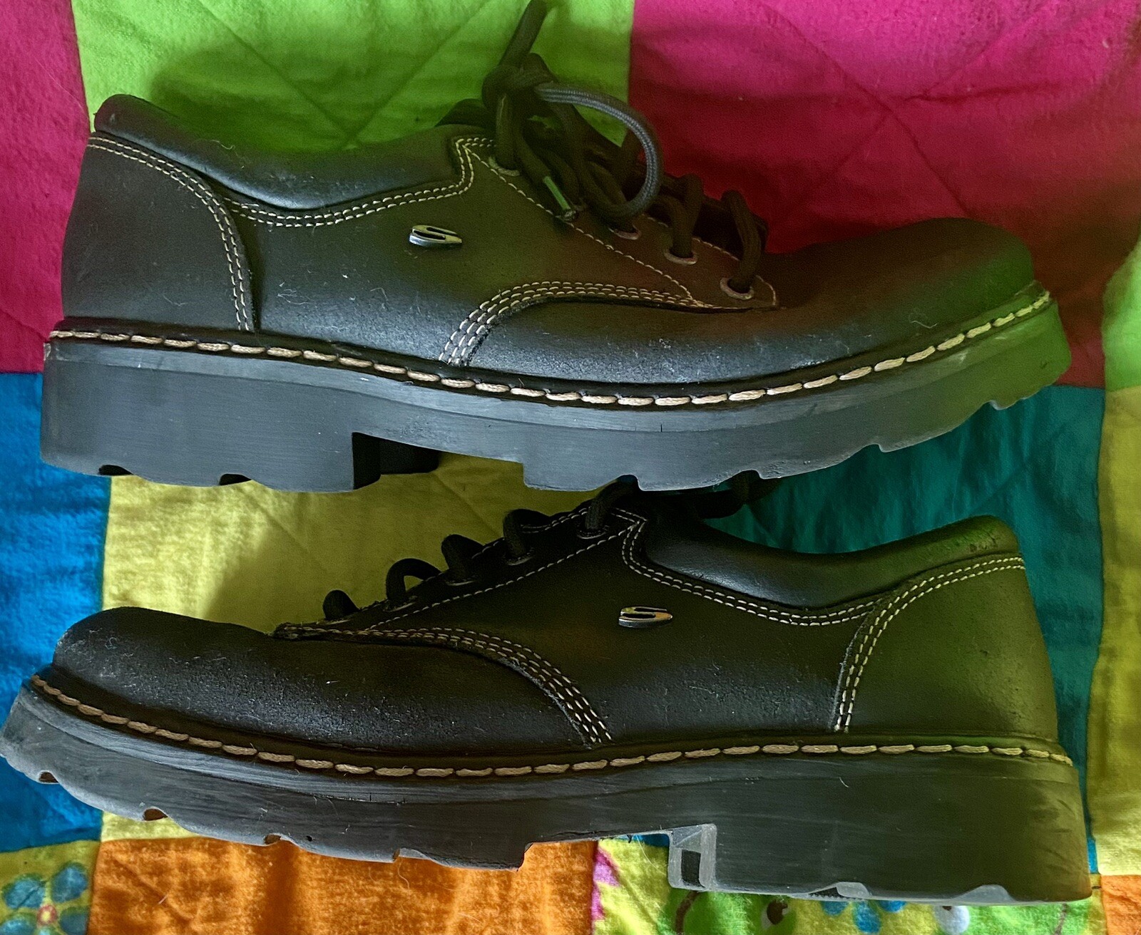 Skechers Parties Mate Vintage Leather Oxford Shoe Black Chunky