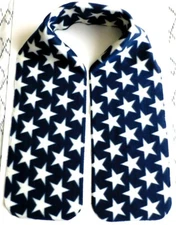 White Stars on Blue Background Fleece Scarf Handmade Edges Stitched 9" x 59"