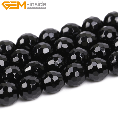 Natural Genuine Black Agate Stone Onyx Gem Beads For Jewelry Making 15" Faceted - Picture 22 of 63