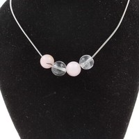 Steine Und MinéRaux. Halskette Perlen Opal Rosa + Quarz 8 Mm Kette Stahl