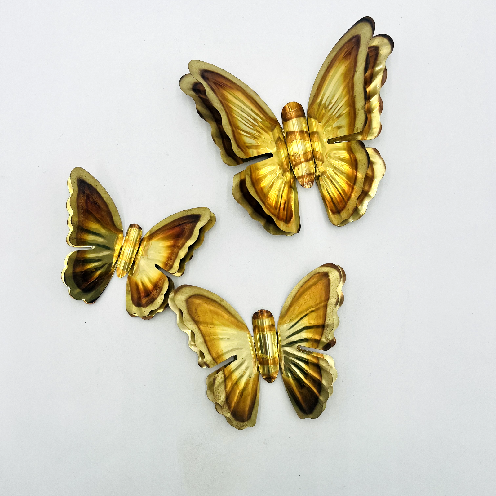 Set Of 3 Vintage Two-toned Aluminum Butterflies. Wall Art. Gold And ...