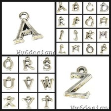Silver Pewter Alphabet Letter Charms DIY Bracelet, Necklace 13-17mm A-Z Birthday