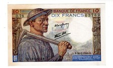 FRANKREICH Banknote 10 FRANCS 20.1.1944 MINOR O.78 03769 FAST NEU AU-UNC