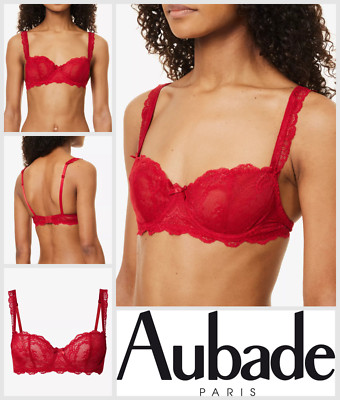 Aubade Halbschalen BH Gr. UK 36G Danse Des Sens Bügel gefüttert halbtransparent - rot