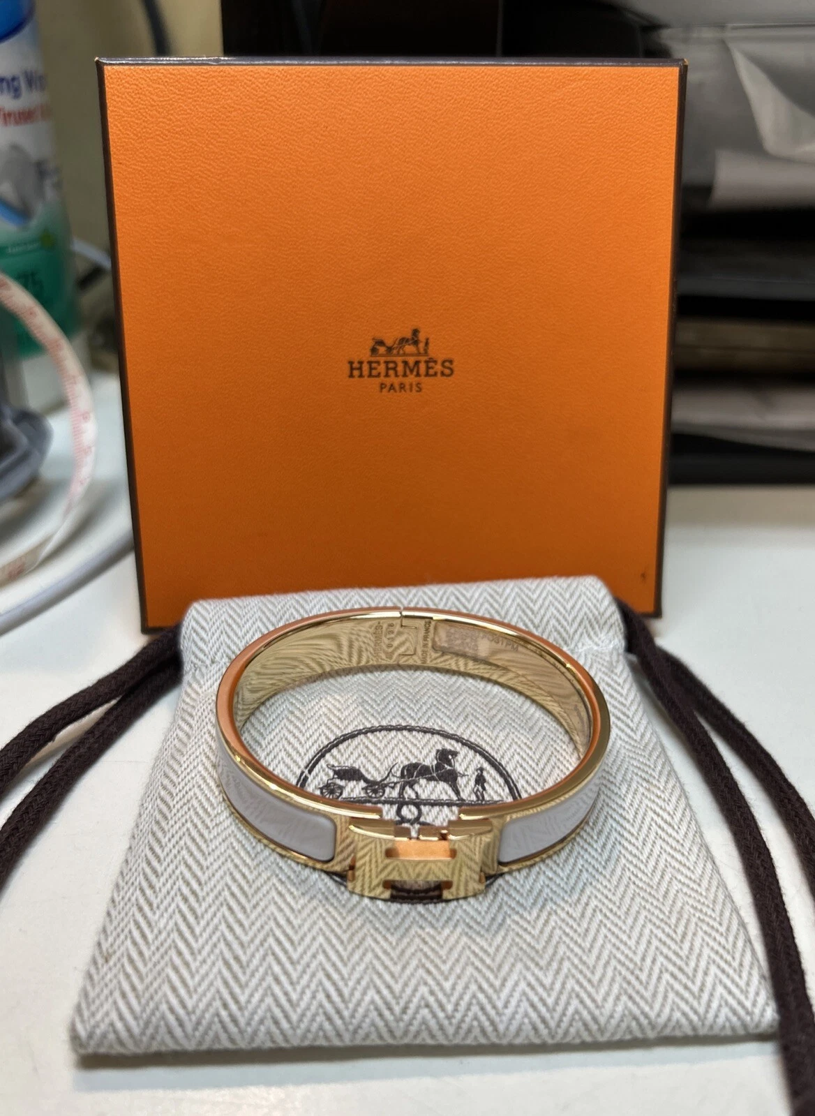 HERMÈS Bracciale Hermes Clic H placcato oro rosa smalto bianco 6"