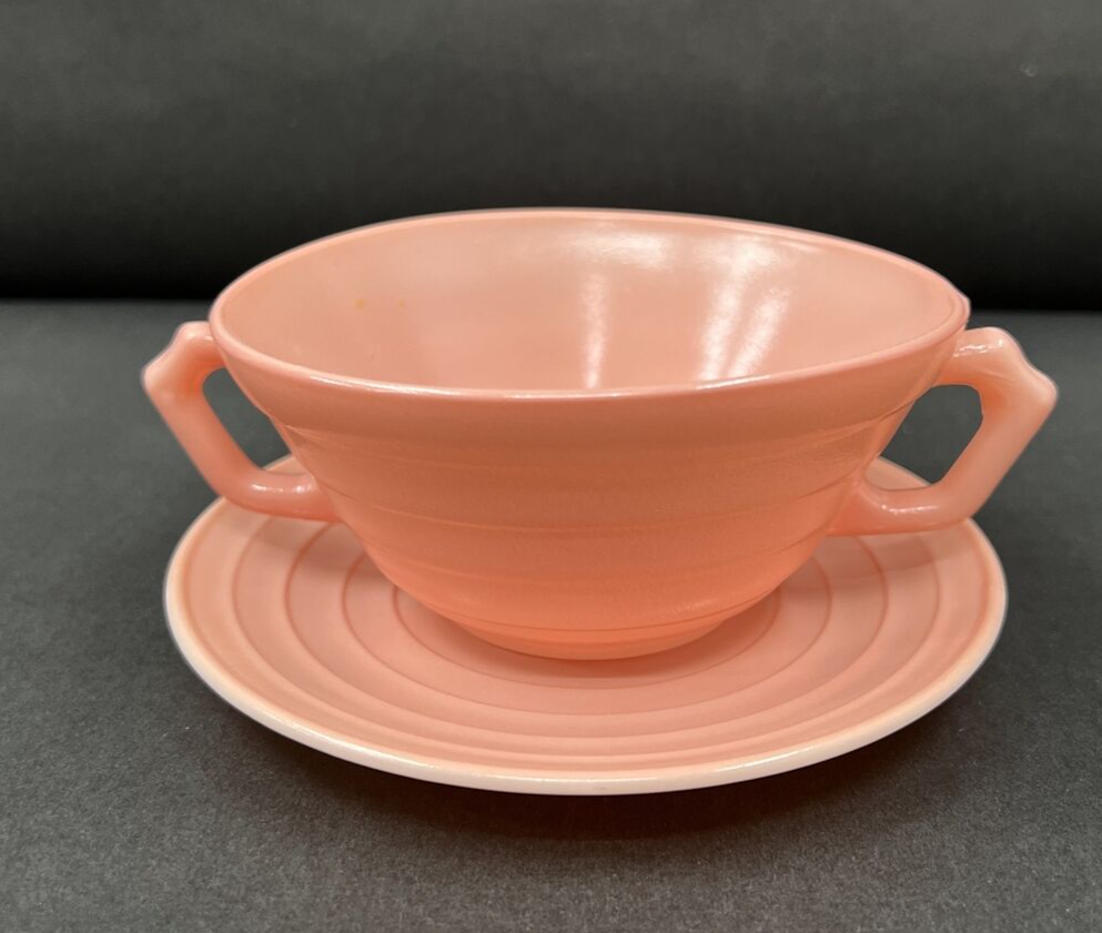 Vintage Hazel Atlas Moderntone Platonite Pink Soup Bowl Saucer