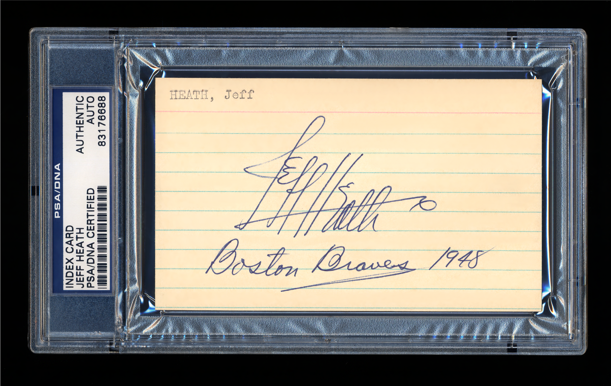 JEFF HEATH SIGNED MINT INDEX CARD PSA/DNA AUTOGRAHED 1948 BOSTON