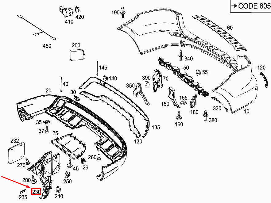 MERCEDES-BENZ ML W166 Rear Right Bumper Mounting Rail A1668801612
