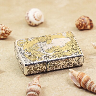 Zippo Armor Custom Lighter Geisha & Samurai – Silver Plated 360