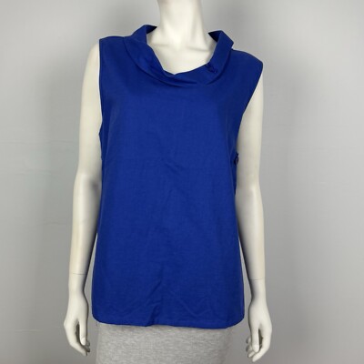 W Lane Plus Size 18 Tank Top Sleeveless Blouse Linen Blend Blue Cowl Neck NEW