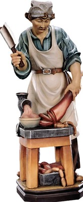 Statue Sculpture Of The Butcher 20cm Wooden The Val Gardena Hand Painted