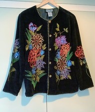 Indigo Moon Size M Sparkly Embellished Jacket. Black Chenille, Colourful, Sequin
