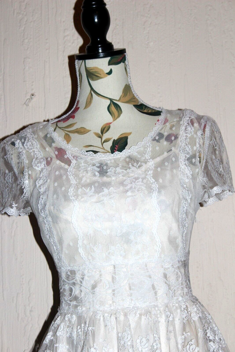 TOPSHOP IVORY CREAM LACE DRESS MINI CAP SLEEVE & UNDERSLIP 60s WEDDING UK  10 38 | eBay