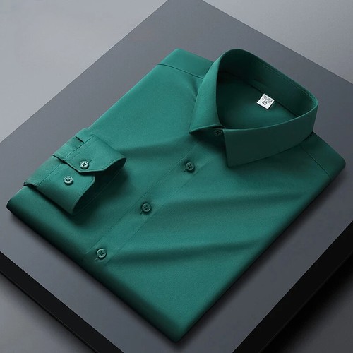 Long Sleeved Shirt Men's Business Resistant Elastic Solid Color Men's Shirt - Picture 34 of 35