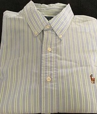 Polo Ralph Lauren Blue /White/Green Stripe Shirt Mens Large Long Sleeve 16 1/2