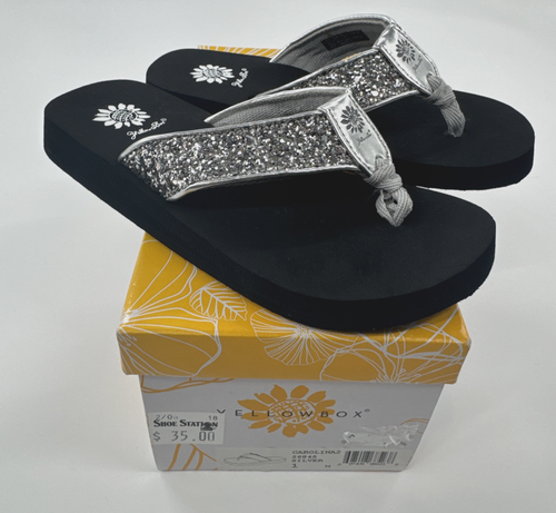 Yellow Box Sandals Youth Girls Size 1 Carolina Silver Bling Flip Flops Beach NEW