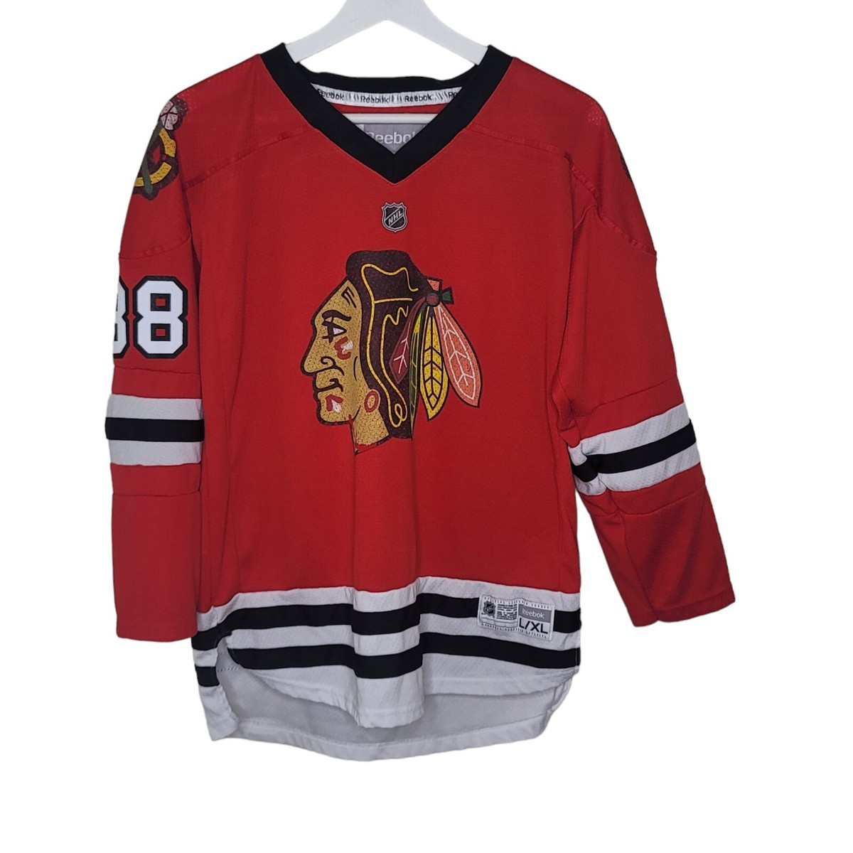 Reebok Patrick Kane Chicago Blackhawk Hockey NHL Jersey Youth Size L/XL Red  3071