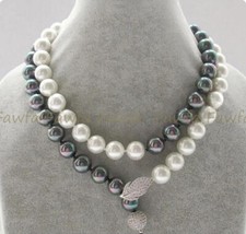 8-14mm White Rainbow Black South Sea Shell Pearl Round Beads Necklace 14-50''