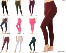 Premium Cotton Full Length Leggings Yoga Pants Stretchy Workout Basic Everyday