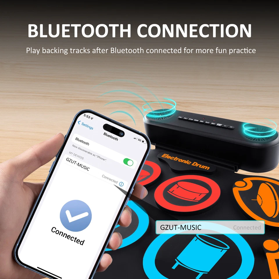 Electronic Drum Set 9 Pads Drum Practice Pad Kit Roll-Up Electric Drum Set USA - Image 4 of 4