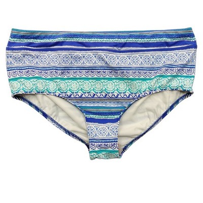 Lands' End Womens Swimsuit Plus 20W Bikini Bottom Lined Blue White Full Coverage