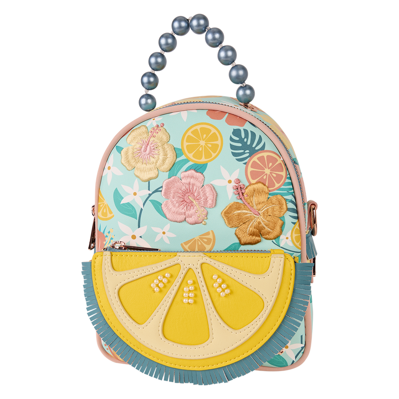 Loungefly Tropical Lemon Floral Convertible Mini Backpack Crossbody Bag