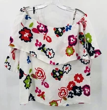 W by Worth White Floral Flounce Top Sleeveless Women's Sz 6