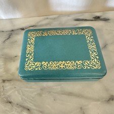 Vtg MCM Farrington Genuine Texol Green Jewelry Box Green Velvet Silk Interior