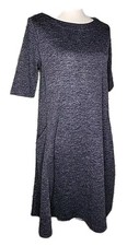 • Adrienne Vittadini Women's Short Sleeve A-Line Dress Small Blue Gray Pockets