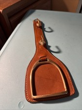 Vintage Brass Shoehorn  2 Hook on a Cowhide Strap Wall Hanger RARE I
