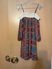 American Eagle Outfitters Women L A-Line Dress Off Shoulder Crochet Short