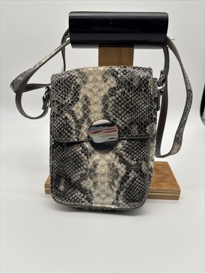 Vtg Gray Python Embossed Leather Crossbody Phone Bag - Excellent Condition