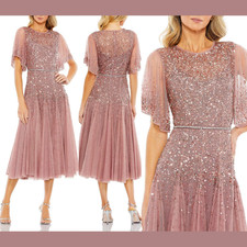 NWT Mac Duggal 20 93655 Cape Sleeve Beaded Tea A-Line Dress Rosewood S892
