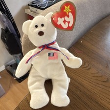 Ty Beanie Baby White Bear with American Flag Retired Original 1999 Plush
