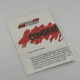 NES Dragon Warrior Nintendo Power Congratulations Letter Insert - NEVER UNFOLDED