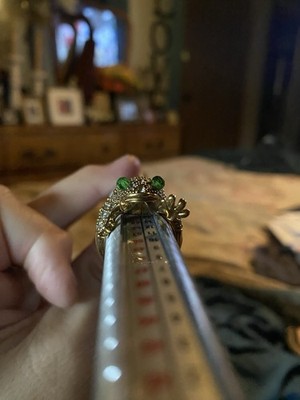 Rhinestone Blinged Out Frog Ring Sz 7 Green Eyes Goldtone Fashion Jewelry Animal