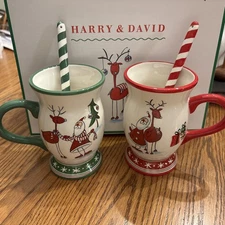 Harry and David Christmas mugs 2009 Santa And Rain deer - new in box