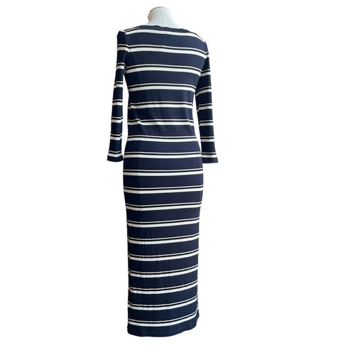 Women's Massimo Dutti Navy Striped Boat Neck Maxi Long Sleeve Knit Dress sz XS - Picture 3 of 10