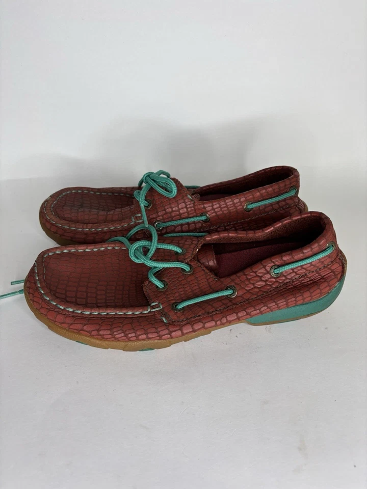 Women's Twisted X Shoes Leather Driving Mocs 7M Slip On Red Turquoise WDM0035 - Image 3 of 4